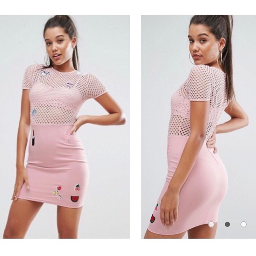 Pink Mesh Mini Dress with Patches
